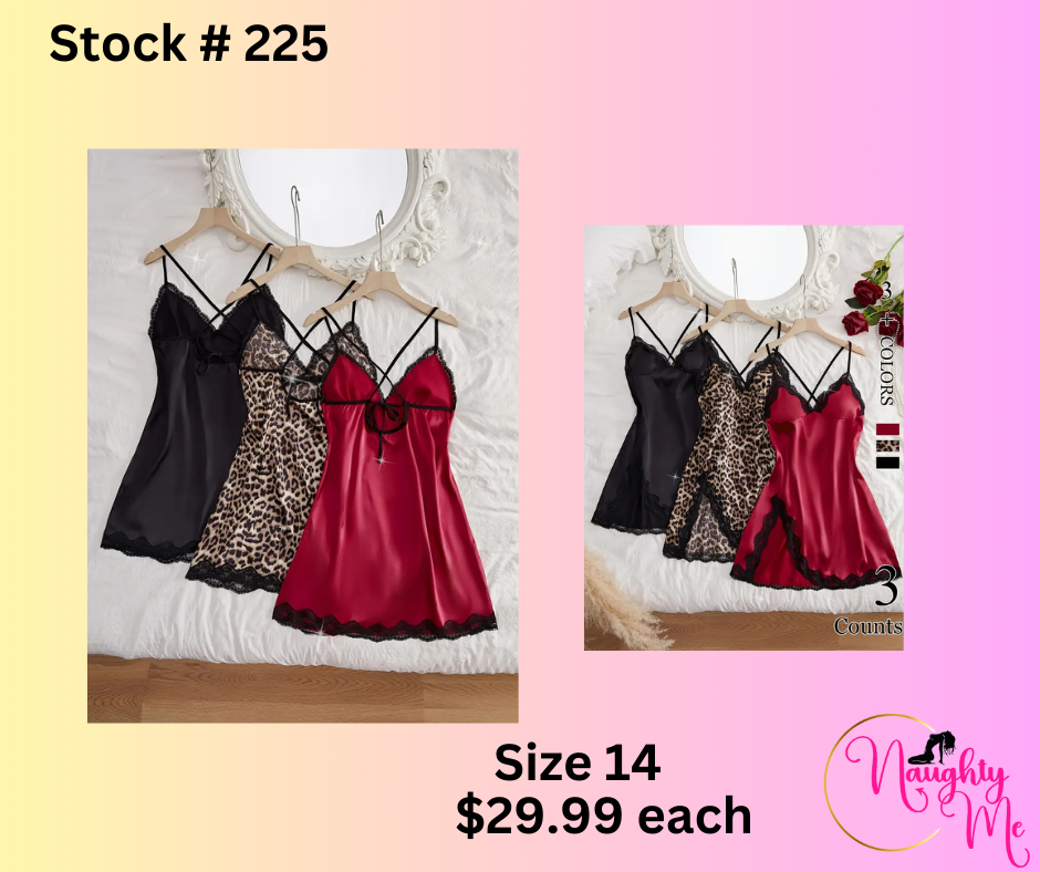 Lace Trim Pajama Set for Women - V-Neck, Backless Slip Dresses with Side Split,