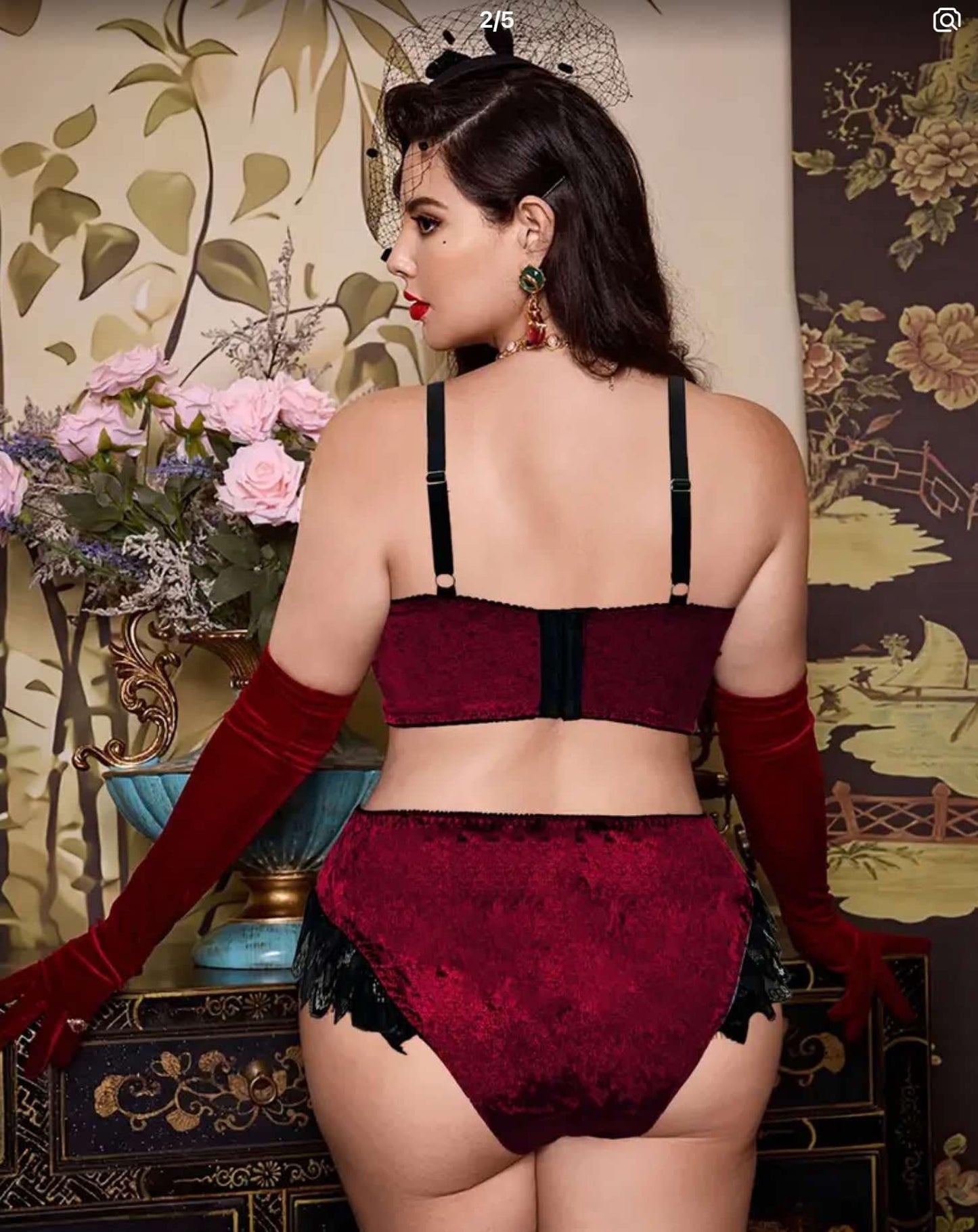 2pc Velour with Black Lace