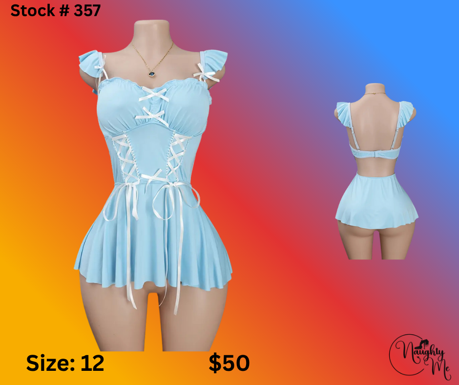 BLUE LACE TRIM WITH TIE UP FRONT