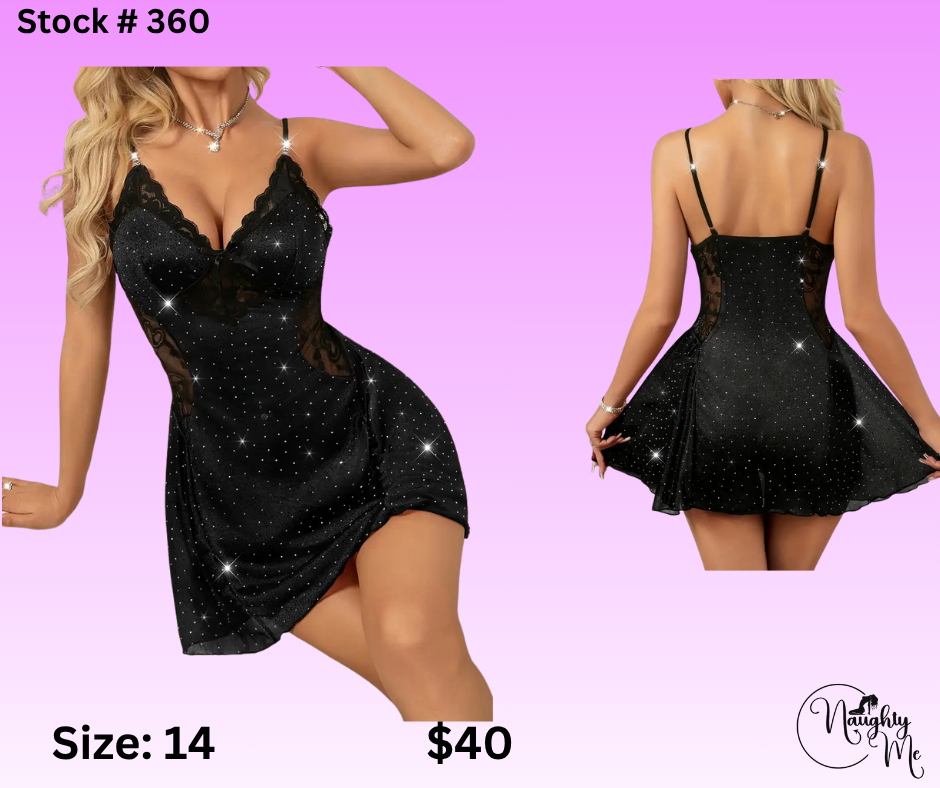 BLACK RHINESTONE BABYDOLL