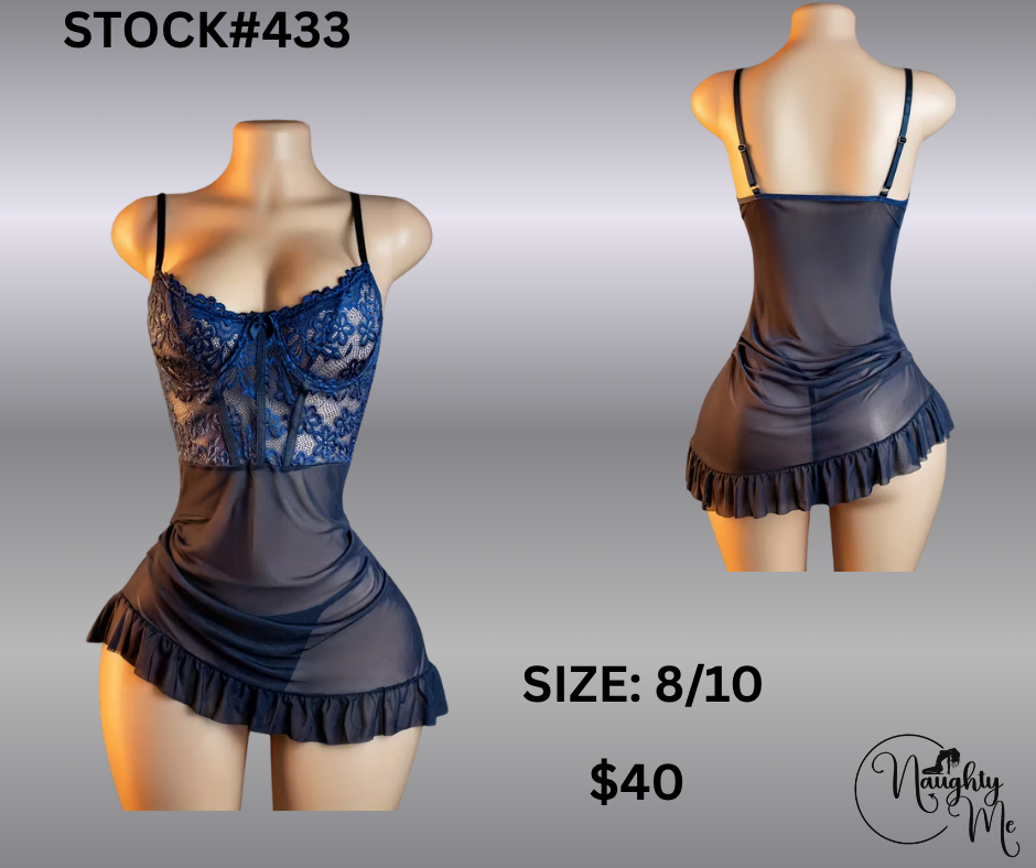 NAVY BLUE LACE AND SHEER BABYDOLL