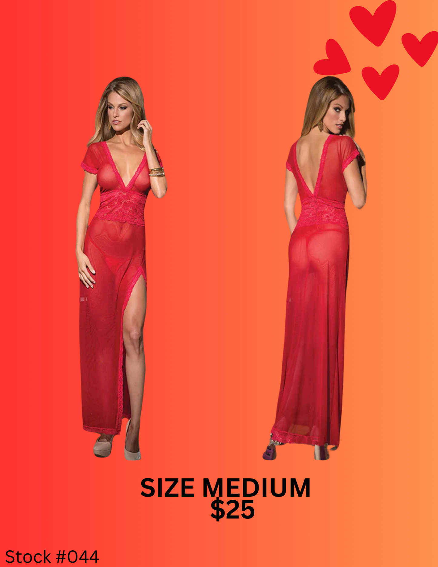 RED SHEER LONG NIGHT DRESS