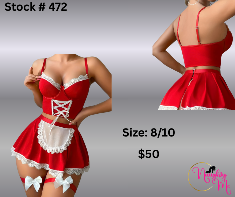 4 PC red white maid style set