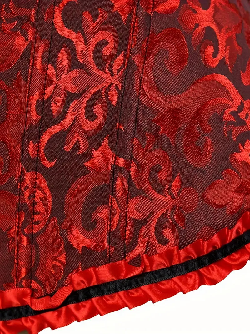 Lace Up Corset Bustier with Ruffle Straps - Tummy Control Jacquard Body Shaper for Women's Lingerie & Shapewear