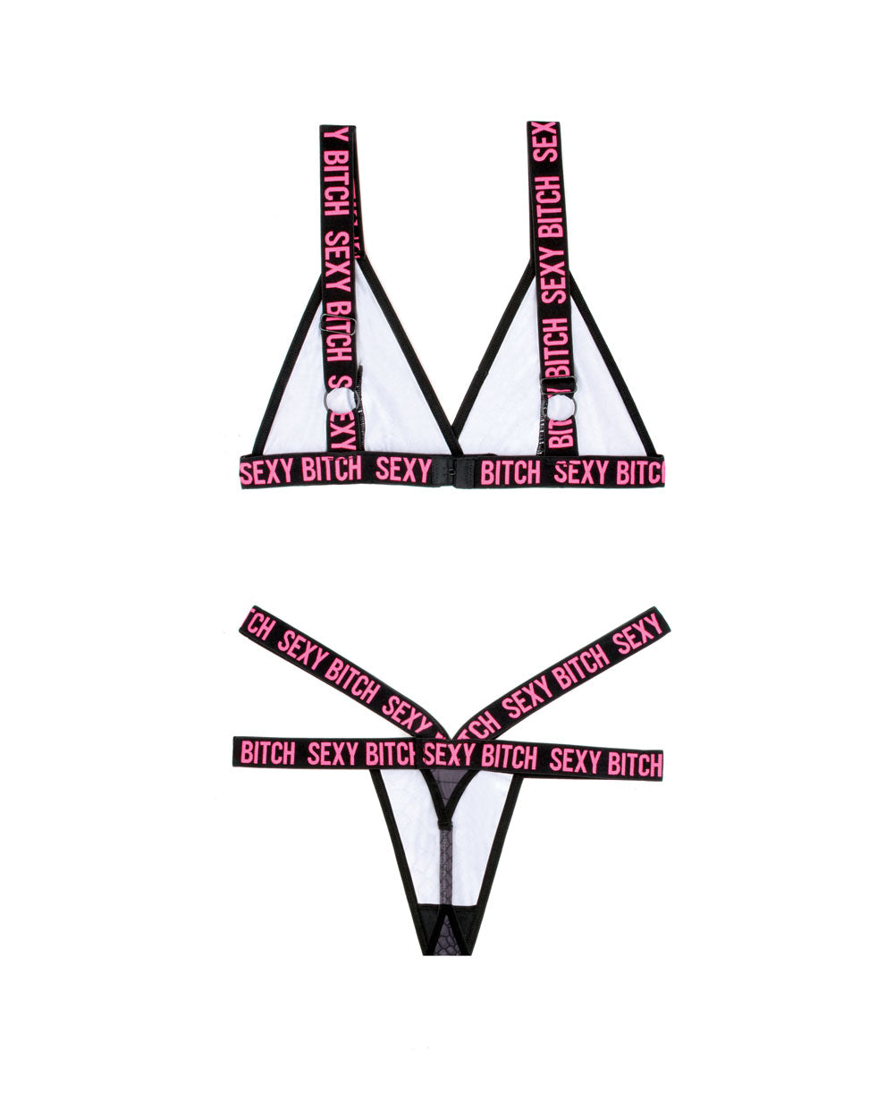 Sexy Bitch Bralette and Strappy Panty Set - Black - M/l
