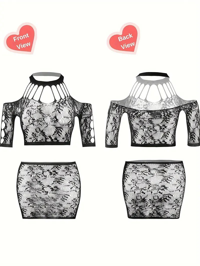 Sexy Fishnet Bodysuit Lace Babydoll Nightwear