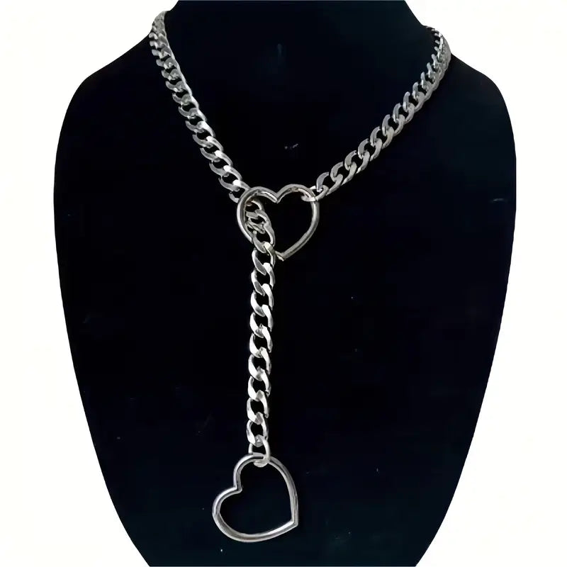 Adjustable Stainless Steel Necklace with Heart-Shaped Ring