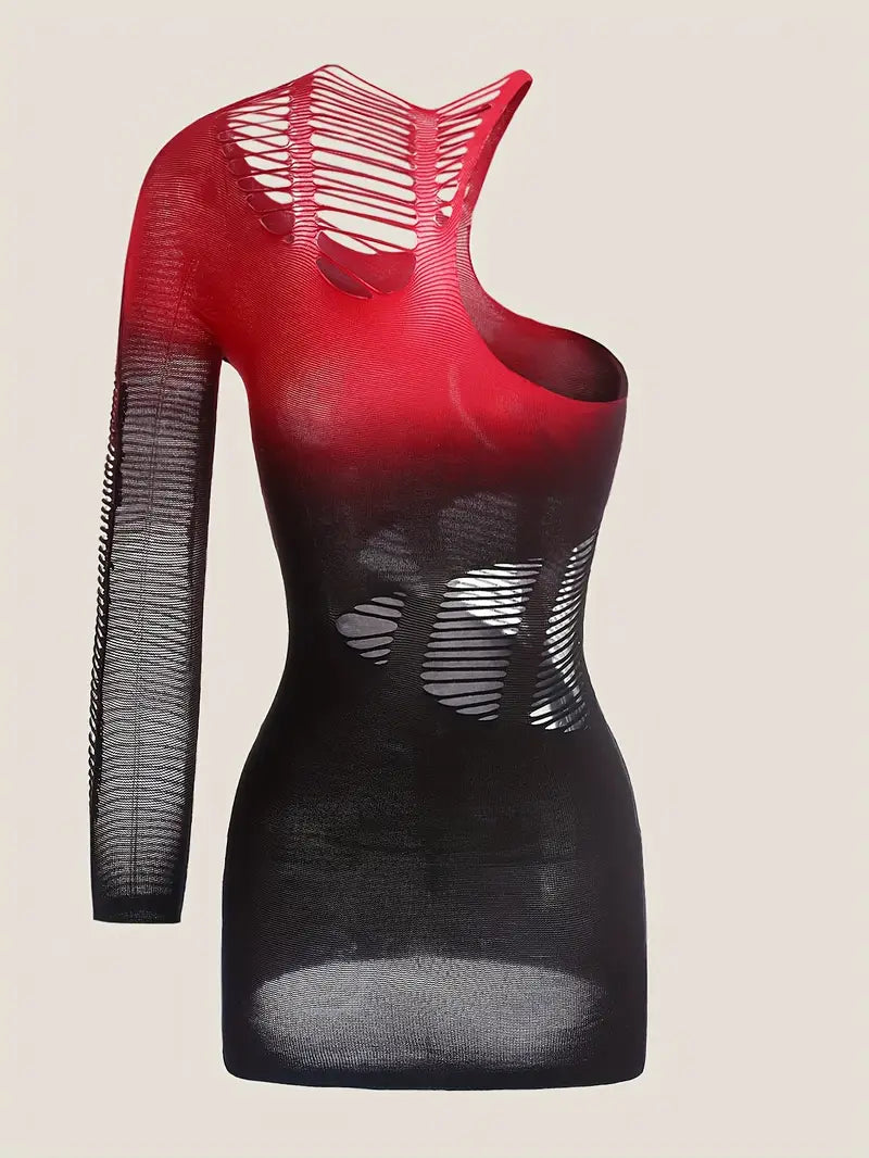 Black and Red Ombre Mesh Dress