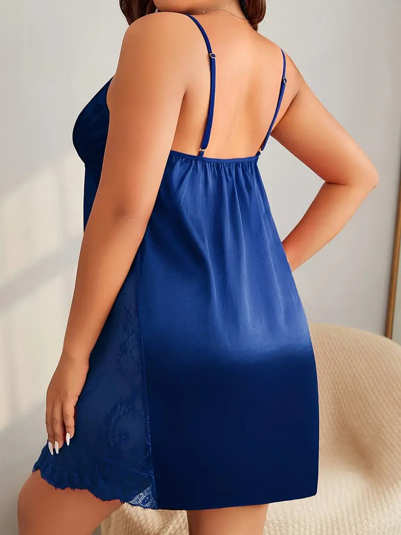 Blue satin with lace babydoll