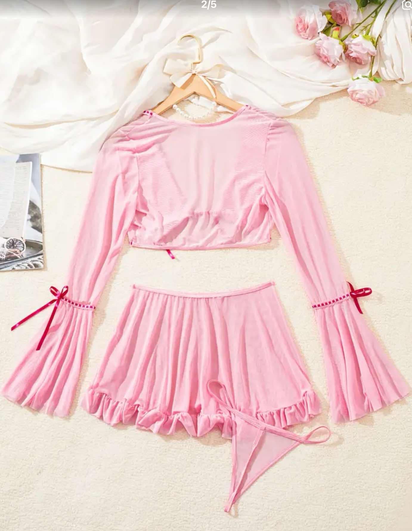 Pink 3 pc Skirt & Top with G string