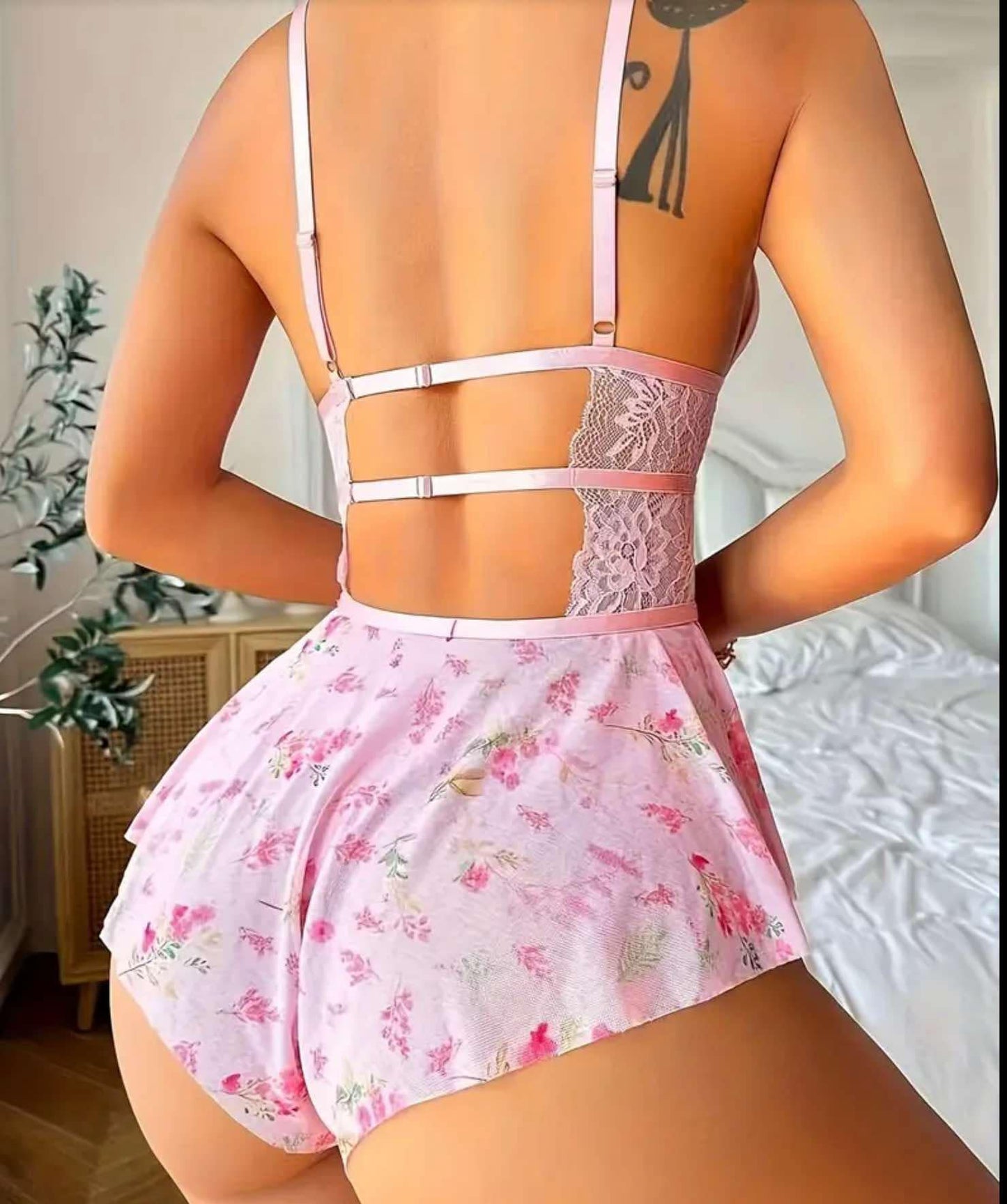 Pink Sheer and Lace Teddy