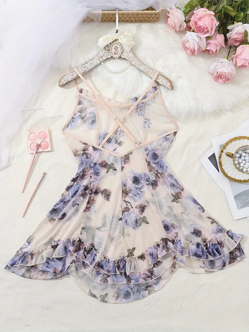 Purple Floral Print Babydoll