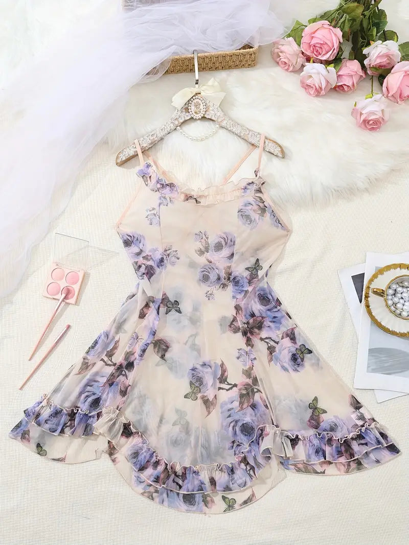 Purple Floral Print Babydoll