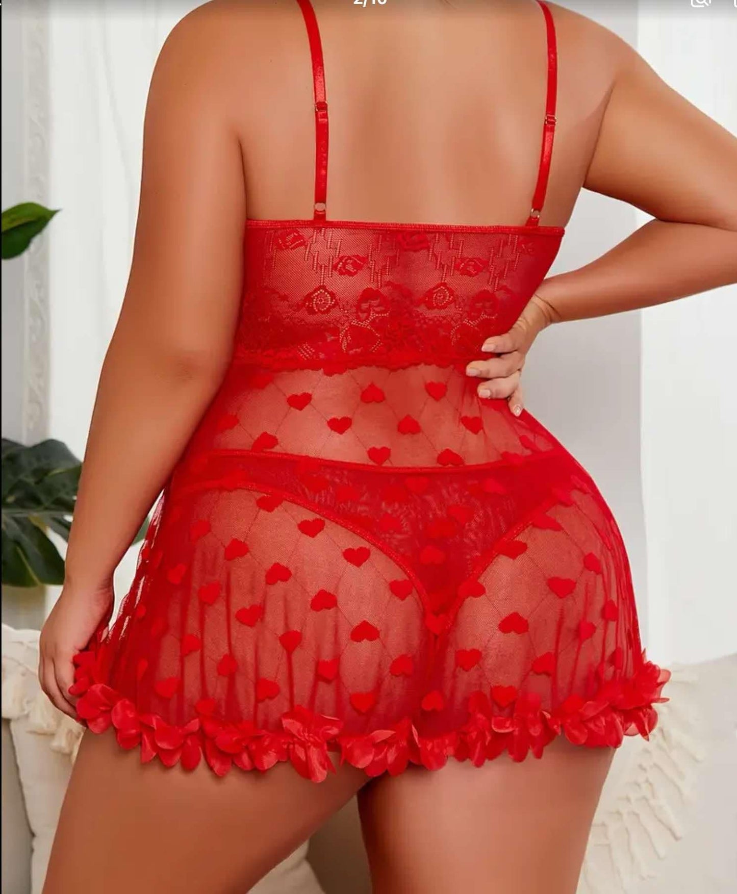 Sexy Red Sheer Heart Baby Doll