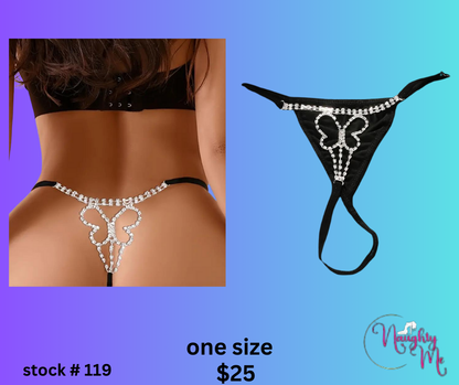 Sexy Butterfly Thong Panties Underwear Rhinestone Transparent