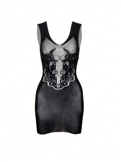 Mesh Hollow Out Backless Bodycon Mini Lingerie Dress, See-Through And Sexy