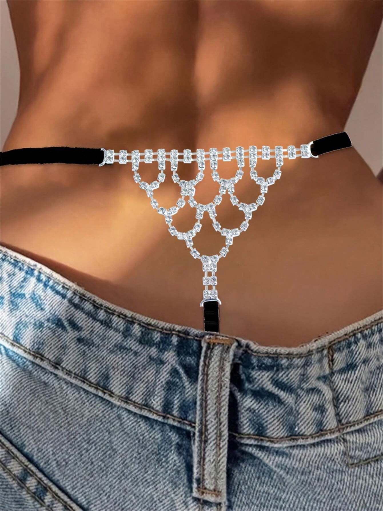 1pc sexy kristallen string, bikiniaccessoire voor nachtclub, modieuze damessieradenaccessoire