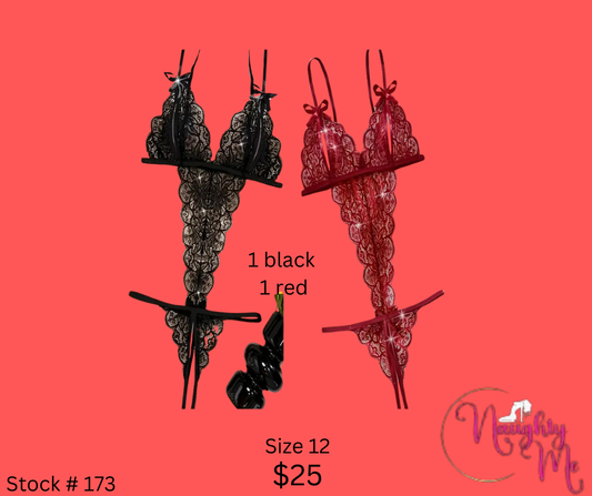 Red Lace Crotchless Teddy