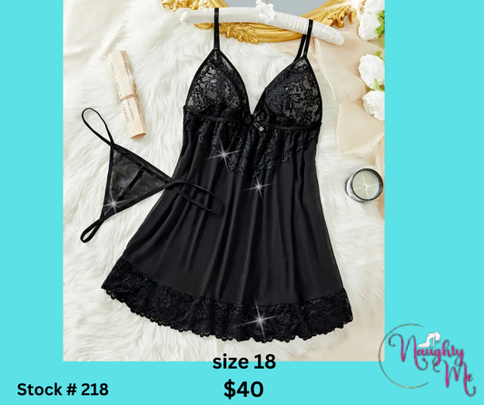 SPARKLE BLACK BOW BABYDOLL AND G-STRING