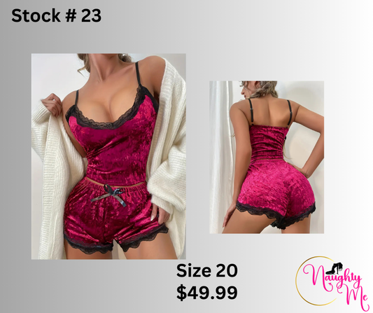 Hot Lace Stitching Velvet Cami Top & Bow Shorts Lounge 2 Piece Set
