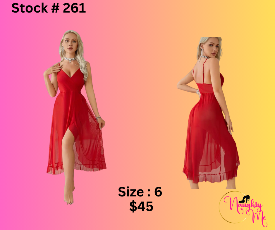 Red Sexy 3/4 Long Sheer Dress