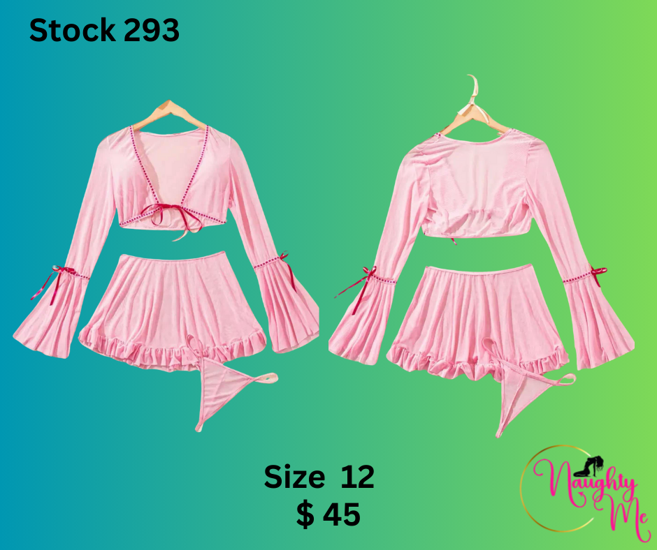 Pink 3 pc Skirt & Top with G string