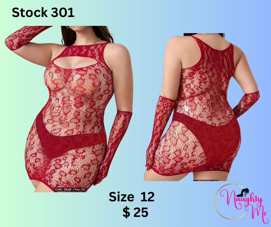 RED LACE WITH GLOVES BODYSUIT