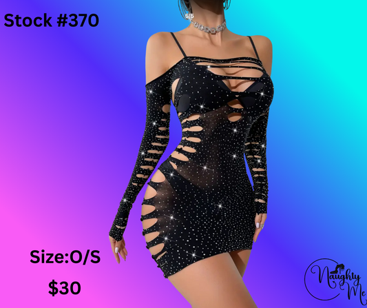 RHINESTONE MESH DRESS WITH SIDE SLITS