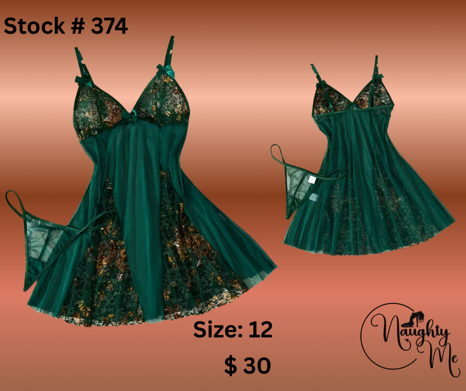 GREEN WITH GOLD ACCENTS BABYDOLL