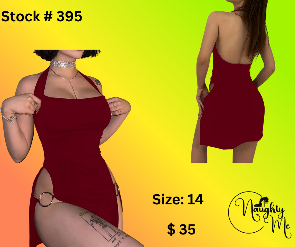Red Halter dress with high sides