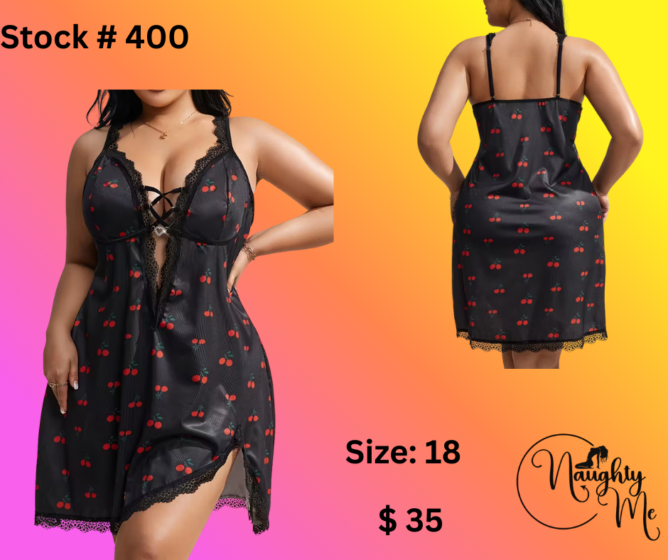 BLACK NIGHTDRESS WITH CHERRIES