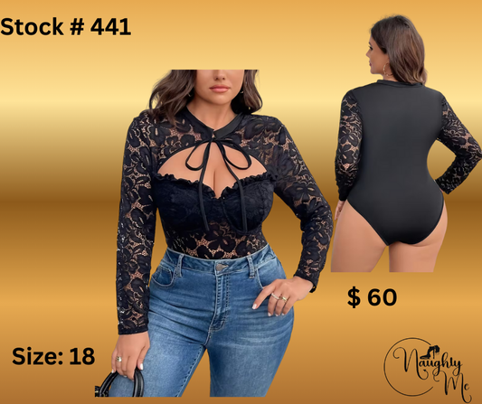 LACE BODY SUIT WITH LONG SLEEVE OVERCOAT