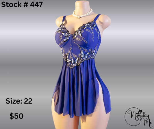 Royal blue Butterfly embroidered lace Babydoll
