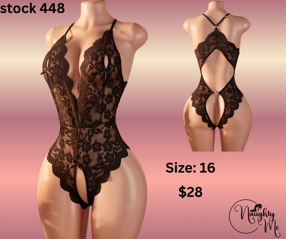 Black Lace crotchless bodysuit