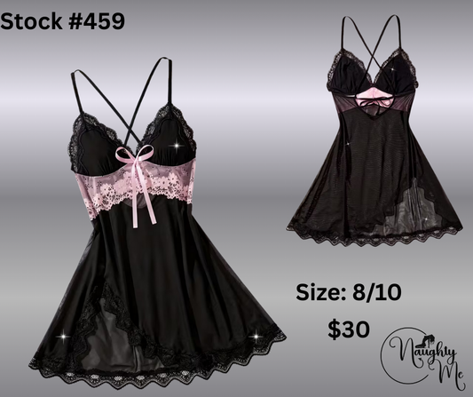 Black sheer babydoll with pink accents