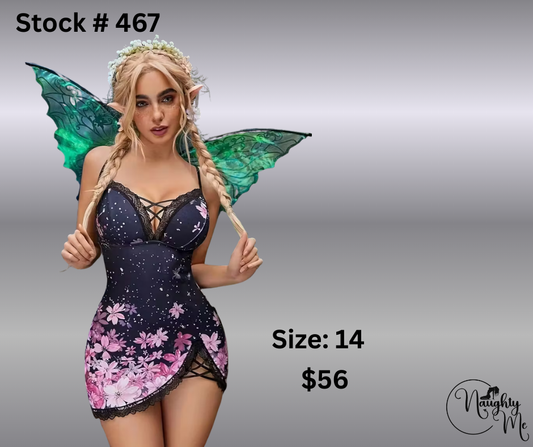 BLACK WITH PURPLE/PINK FAIRY FLOWERS BABYDOLL