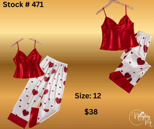 2 Pc red and white PJ set