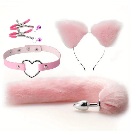 Cute Cat Ears Hair Clip Milk Clip Backyard Fox Tail Anal Plug Male and Female Appliances Sex Supplies