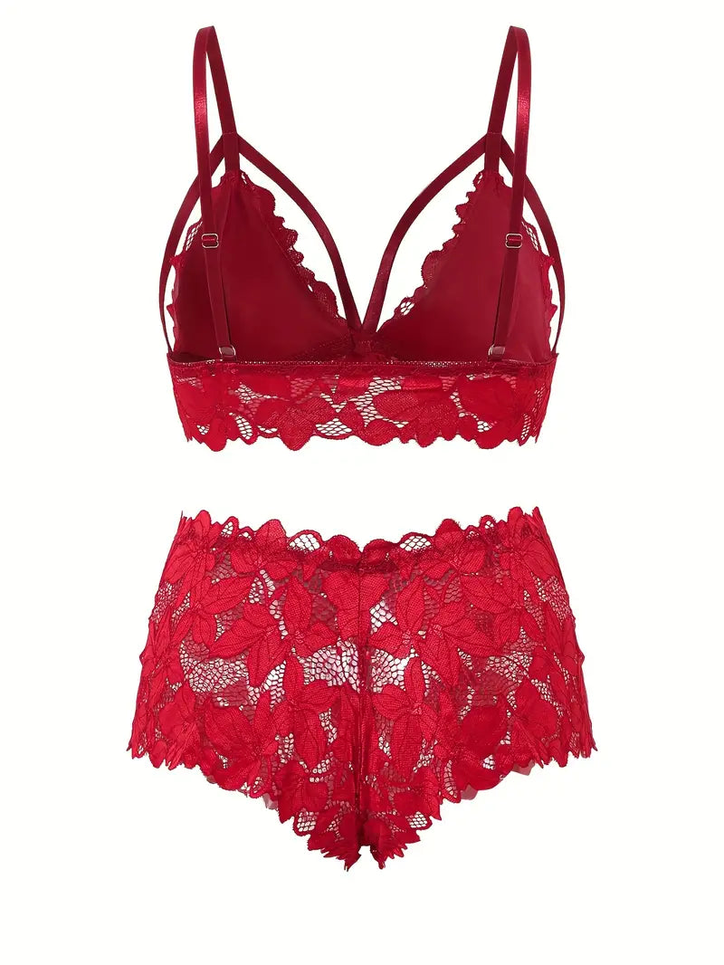 Women's Bra, Sexy, Temptation Underwear, Bra, Thong Shorts Set, Lace, Sexy Lingerie, Temptation Underwear, Camisole, Appealing, See Through, Lace Pattern, 2-Piece Set, Cute, Full Lace, Underwear, Sleepwear, Popular, Temptation Underwear