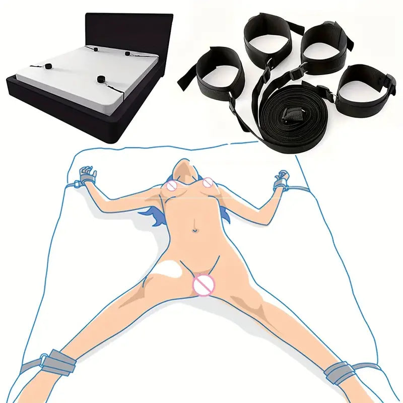 Bdsm Bondage Kit With Under-Bed Restraints - Handcuffs & Ankle Cuffs Set For Couples