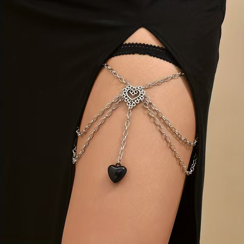 Gothic Multi-Layer Elastic Heart Leg Chain