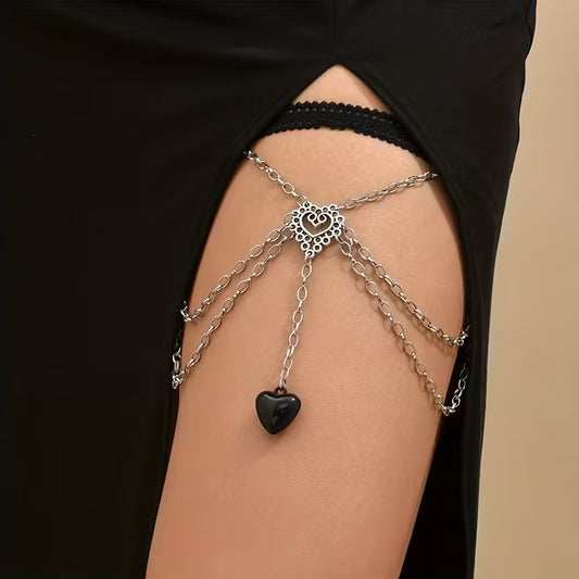 Gothic Multi-Layer Elastic Heart Leg Chain