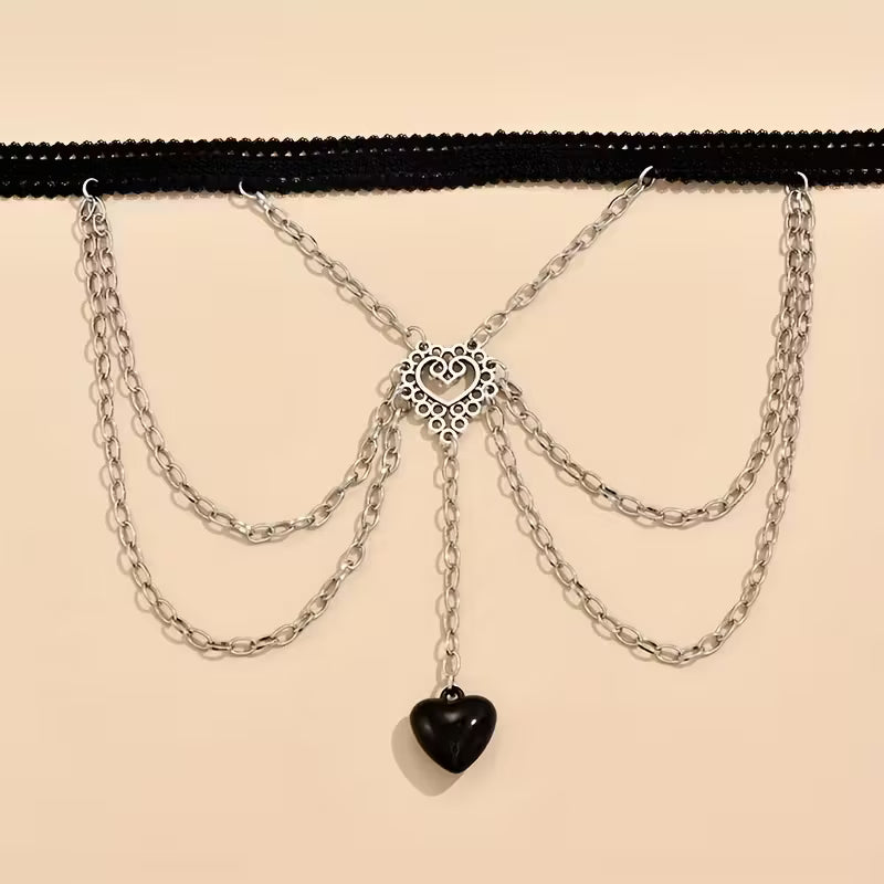 Gothic Multi-Layer Elastic Heart Leg Chain