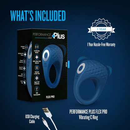 Performance Plus | Flex Pro Vibrating Cock Ring – USB Rechargeable – In Blue