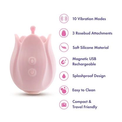 Romantic Rose Silicone Vibrator with Rosebud (Play with Me)