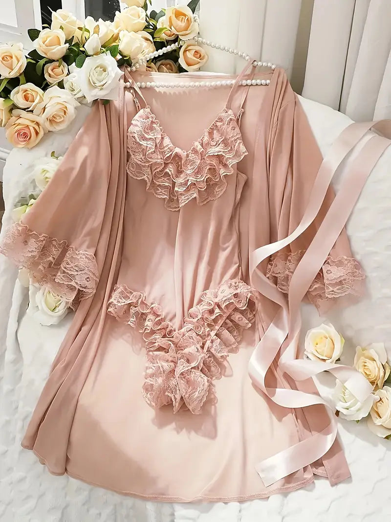 2pc body suit with ruffles  & Robe