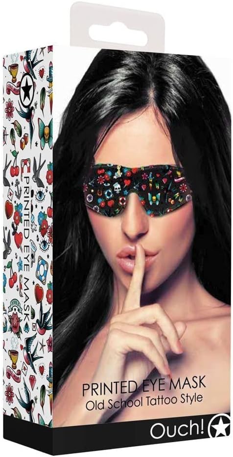 Shots Ouch Old School Tattoo Style Printed Eye Mask - Black