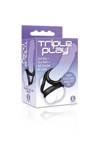 Icon Brands - Triple Play - Cock Ring & Ball Stretcher - Black