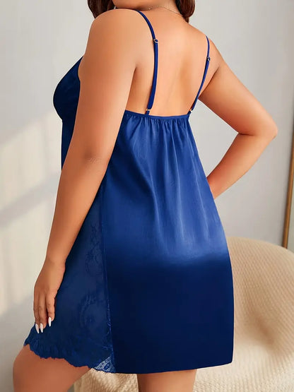 Blue satin with lace babydoll