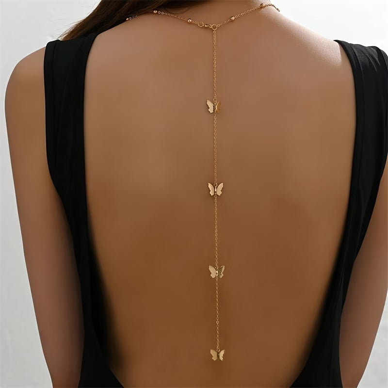 Minimalist Y-Necklace with Bow Pendant | Sexy Back Body Chain